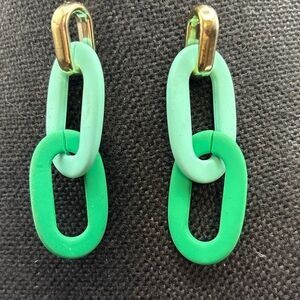 Chain Link Michelle McDowell Earrings, Pierced, Green, Dangle, 2.75”, New